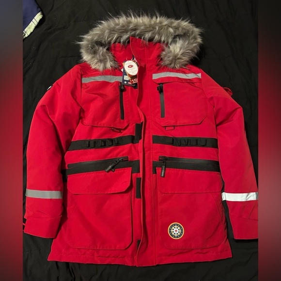 Canadiana Jackets & Blazers - NWT Canadians Women's Red winter Jacket with Faux Fur Trim